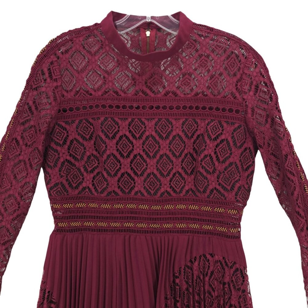 Self-Portrait Burgundy Lace Midi Dress - Picture 2 of 10